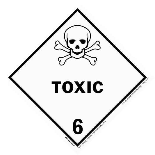 Warning sign with skull and crossbones symbol indicating toxic hazard class 6.