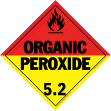 Diamond-shaped hazard warning sign for organic peroxide with class number 5.2.