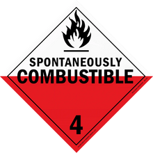 Warning sign for spontaneously combustible materials with hazard class 4 designation.