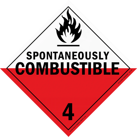 Warning sign for spontaneously combustible materials with hazard class 4 designation.