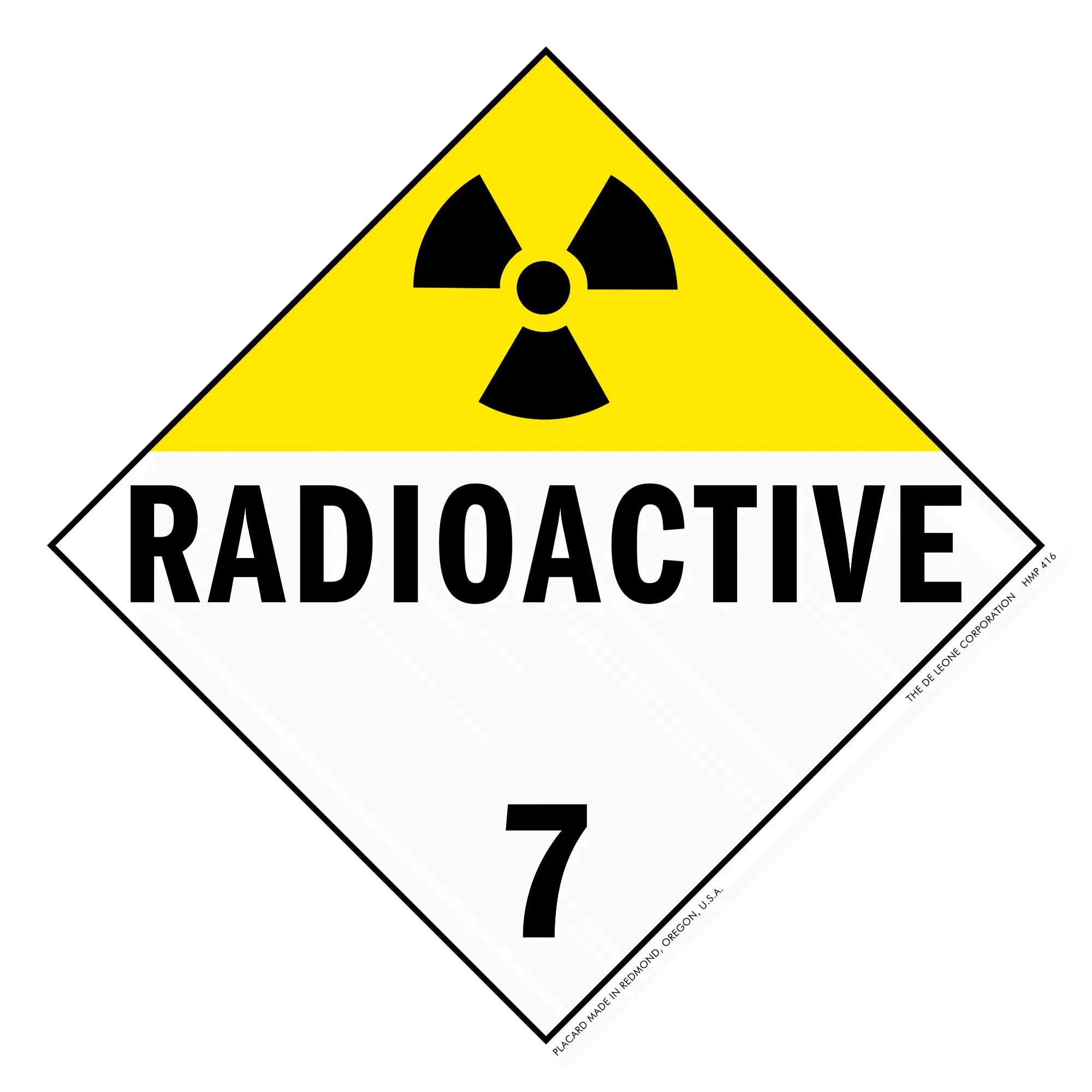 Warning sign for radioactive materials with hazard class 7 designation.
