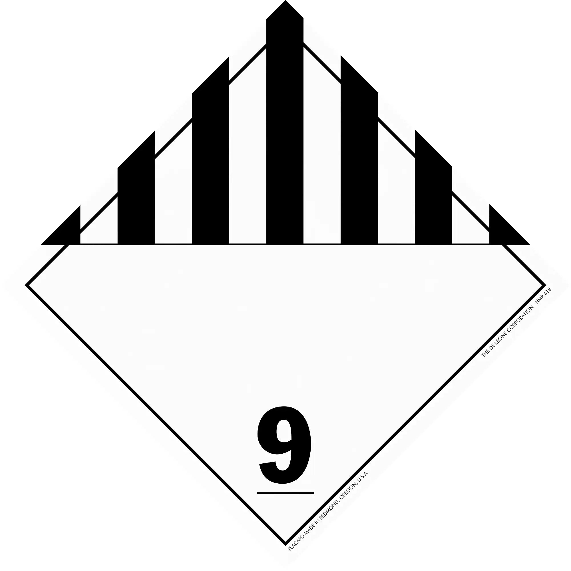 Hazardous materials warning placard with black stripes and number 9.