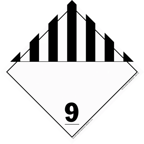 Hazardous materials warning placard with black stripes and number 9.