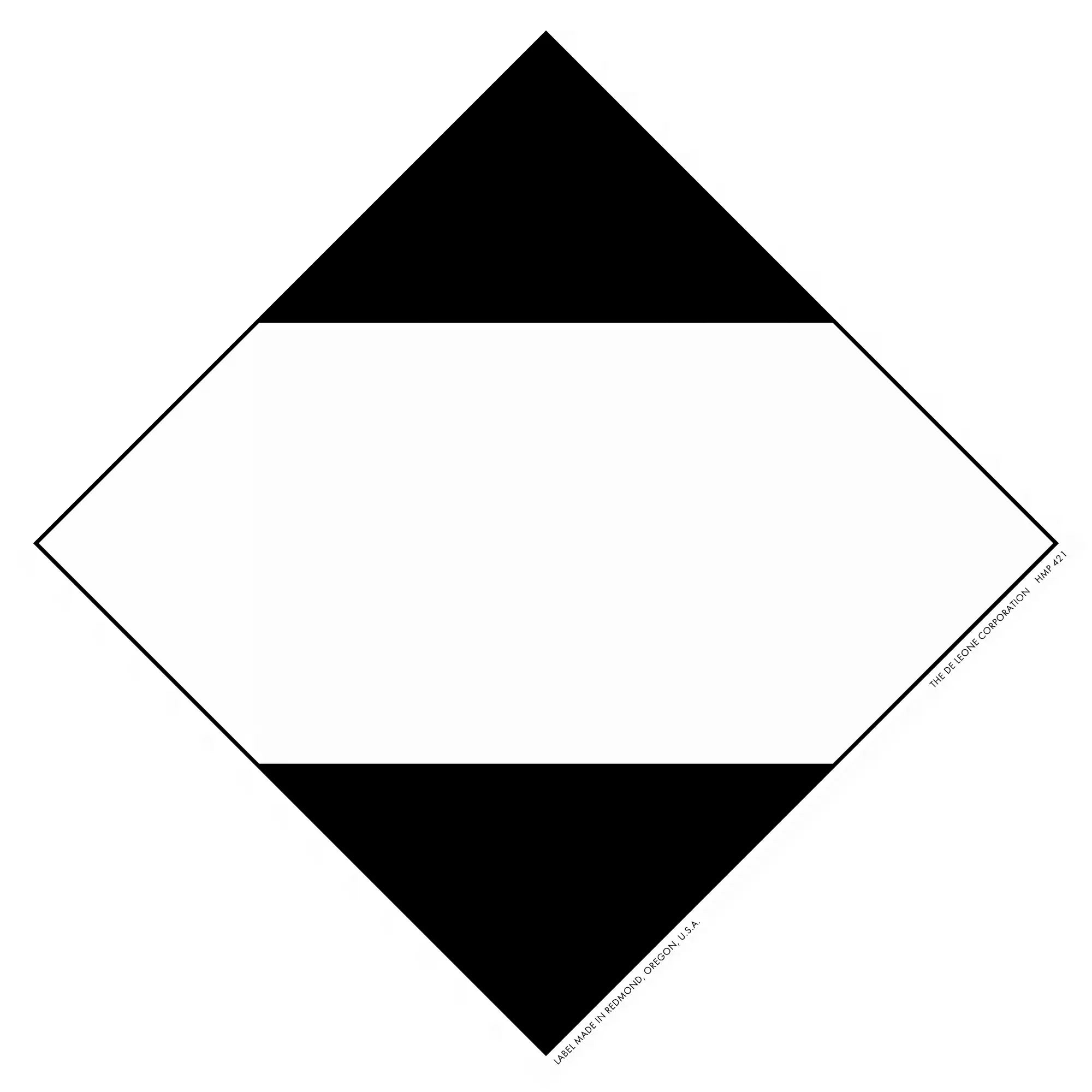 Diamond-shaped placard with black triangles at top and bottom separated by a white center band.