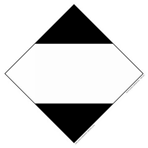 Diamond-shaped placard with black triangles at top and bottom separated by a white center band.