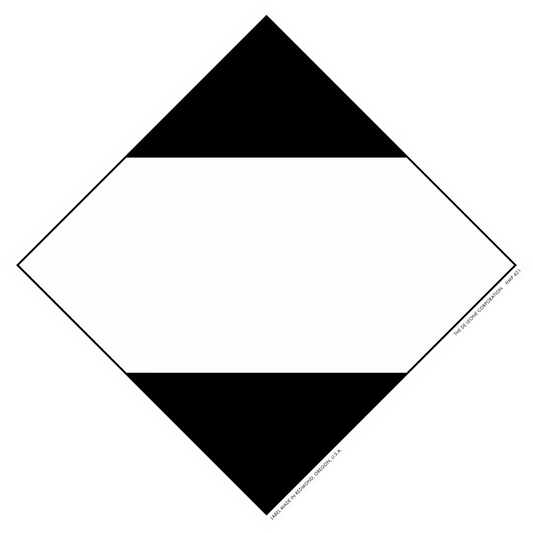 Diamond-shaped placard with black triangles at top and bottom separated by a white center band.