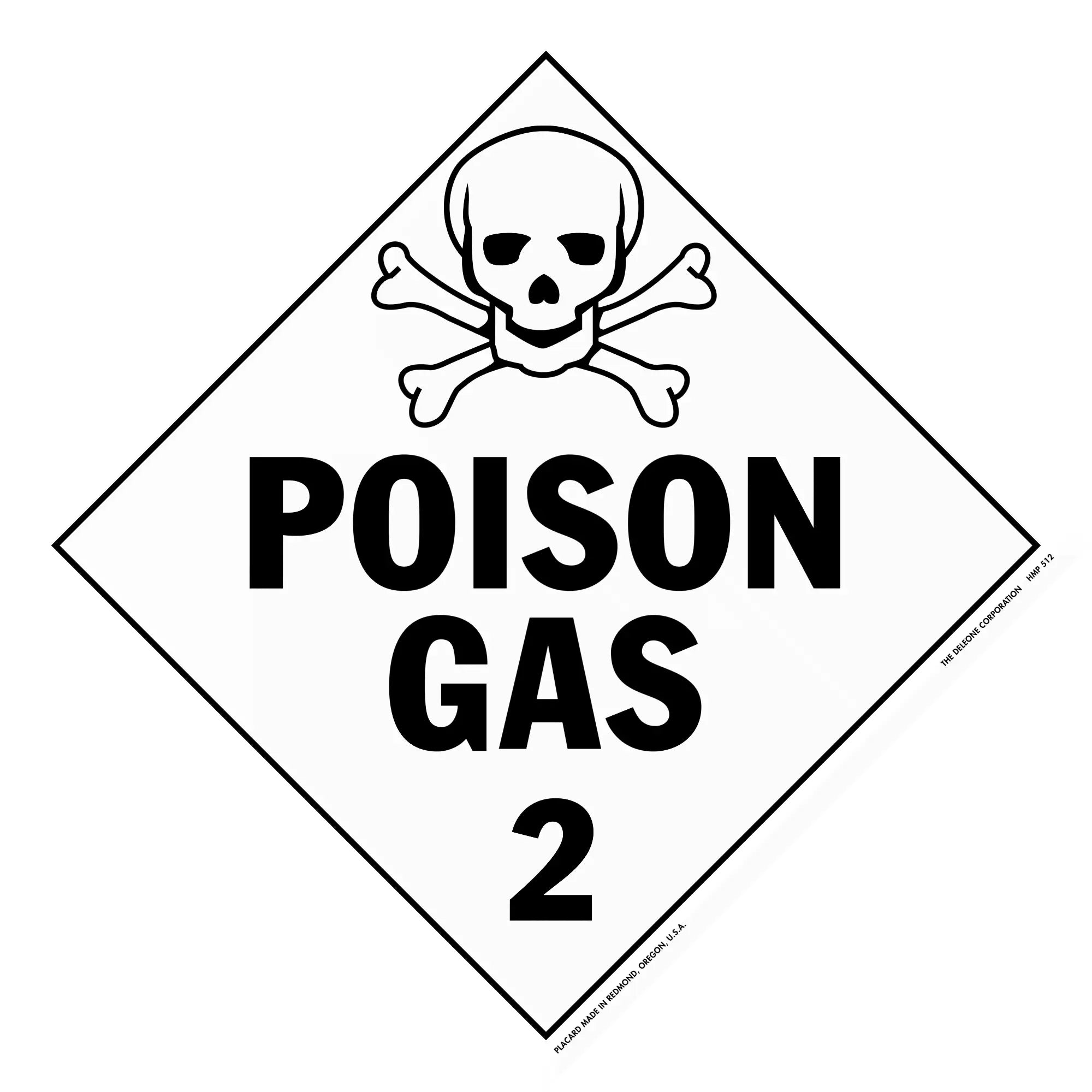 Warning sign for poison gas with skull and crossbones symbol.