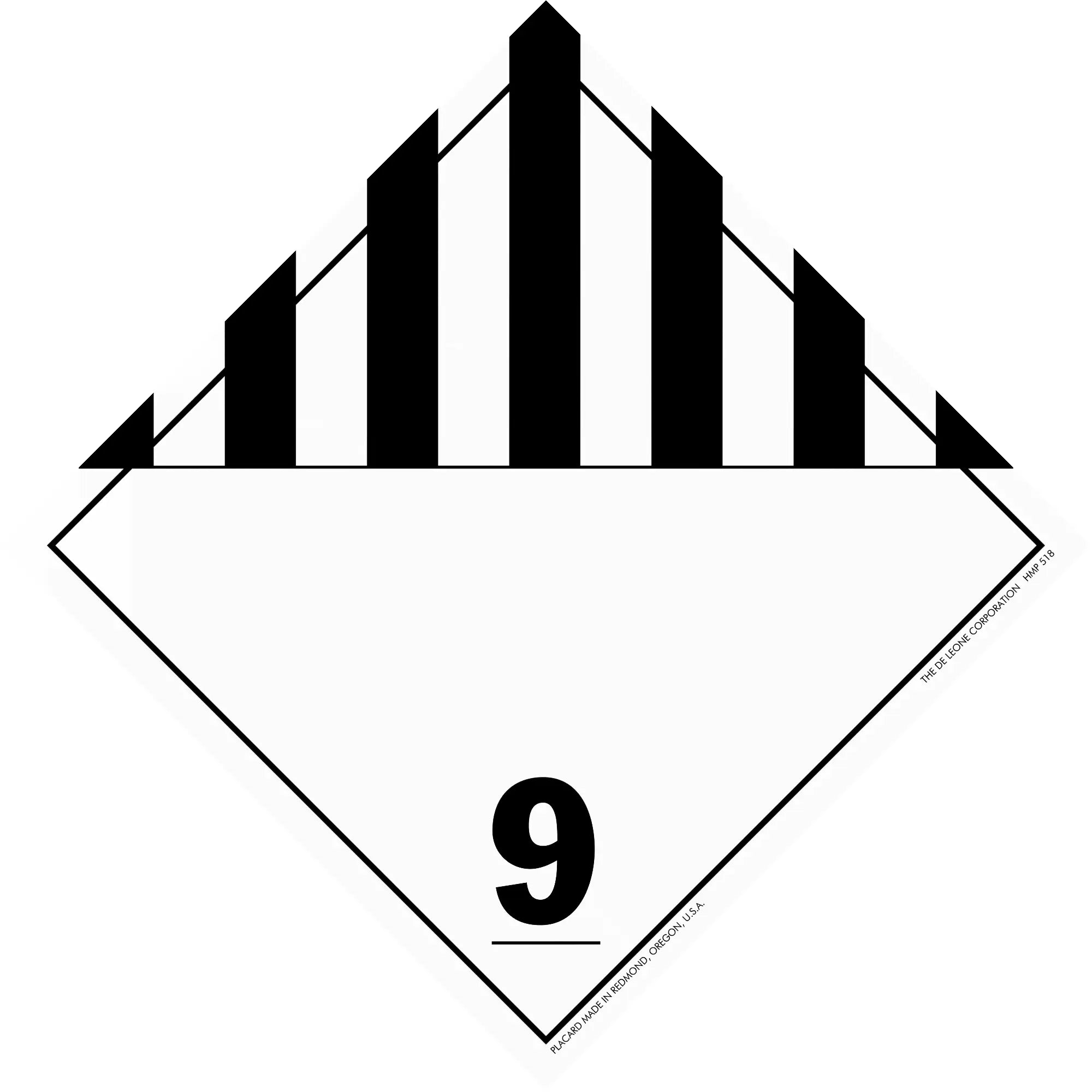 Hazardous materials warning placard with black stripes and number 9.