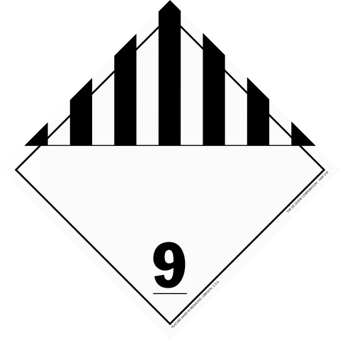 Hazardous materials warning placard with black stripes and number 9.