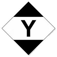 Black and white diamond-shaped sign containing the letter ’Y’