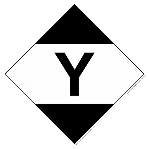 Black and white diamond-shaped sign containing the letter ’Y’