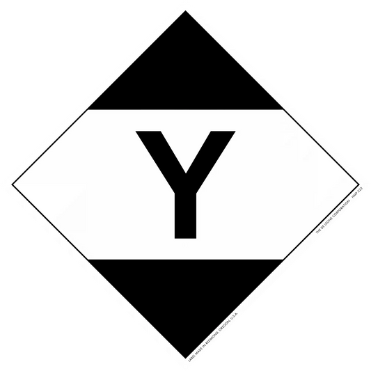 Black and white diamond-shaped sign containing the letter ’Y’