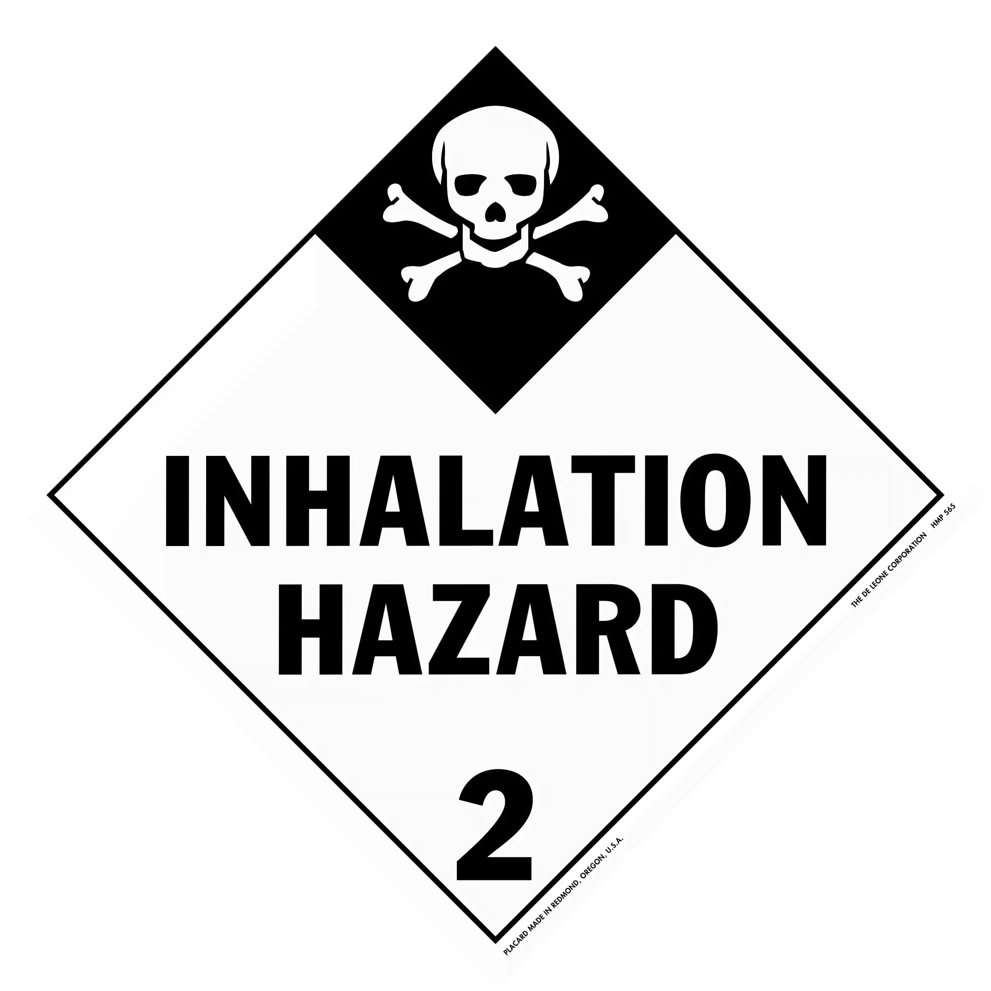 Warning sign for inhalation hazard with skull and crossbones symbol.