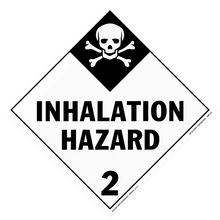 Warning sign for inhalation hazard with skull and crossbones symbol.