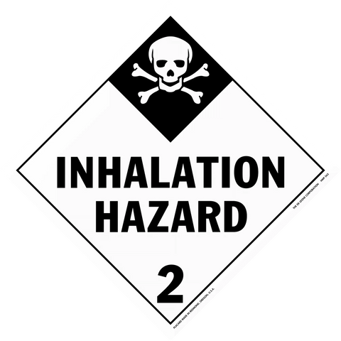 Warning sign for inhalation hazard with skull and crossbones symbol.