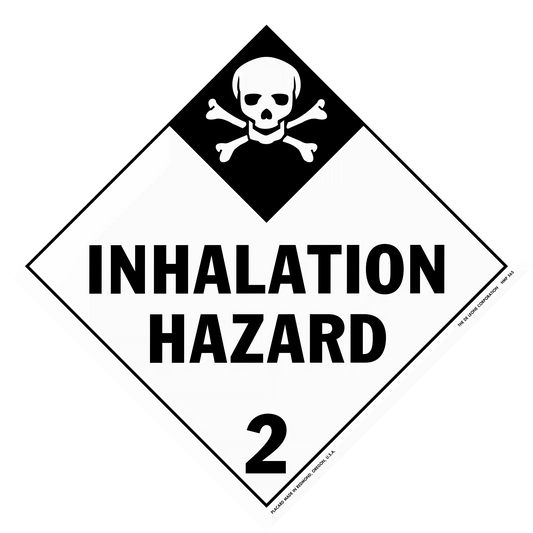 Warning sign for inhalation hazard with skull and crossbones symbol.