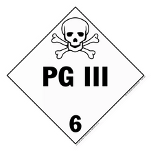 Warning sign with skull and crossbones symbol displaying ’PG III 6’’