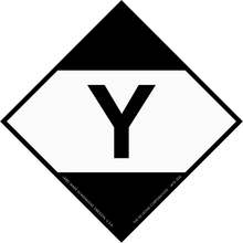 Black and white diamond-shaped sign containing the letter ’Y’