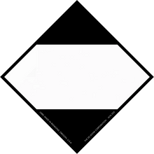Black and white diamond-shaped placard with blank center space.