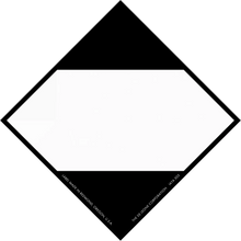 Black and white diamond-shaped placard with blank center space.