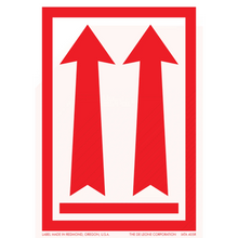 Two red upward-pointing arrows within a red rectangular border.