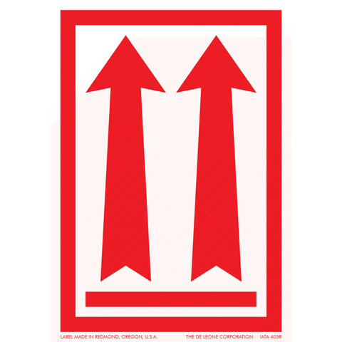 Two red upward-pointing arrows within a red rectangular border.