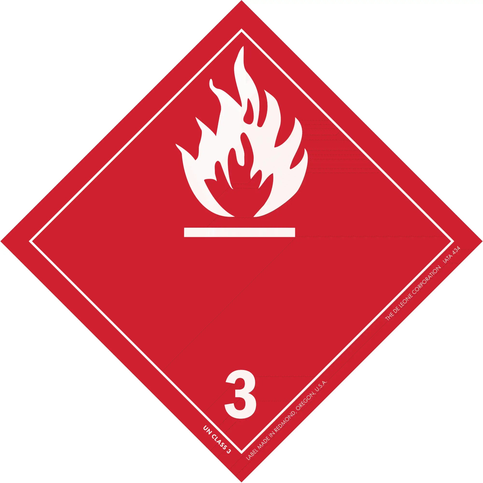 Red diamond-shaped hazard placard with white flame symbol and number 3, indicating flammable liquids.