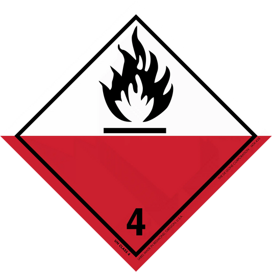 Hazardous material warning symbol for spontaneously combustible substances (Class 4).