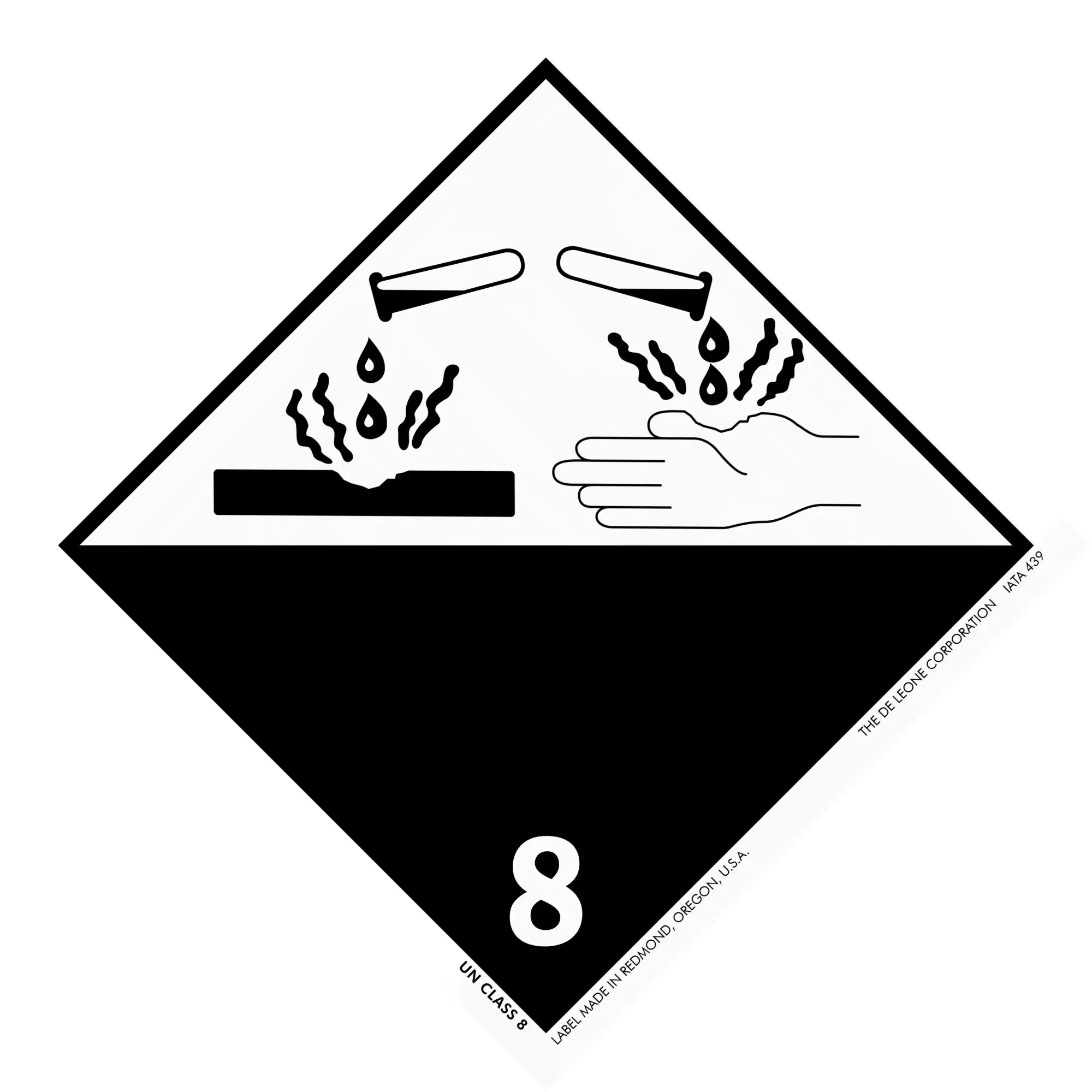 Hazard warning symbol for corrosive materials (Class 8 dangerous goods placard).