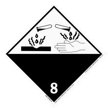 Hazard warning symbol for corrosive materials (Class 8 dangerous goods placard).