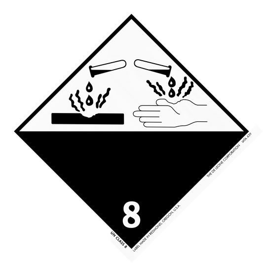 Hazard warning symbol for corrosive materials (Class 8 dangerous goods placard).