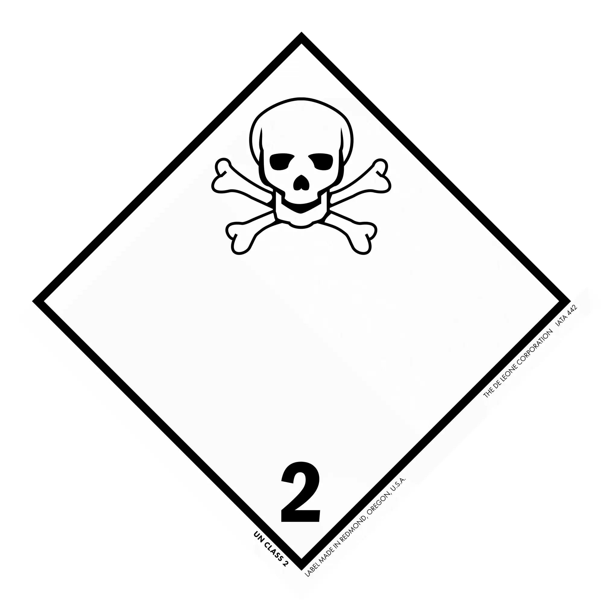Skull and crossbones warning symbol inside a diamond-shaped border with the number 2.