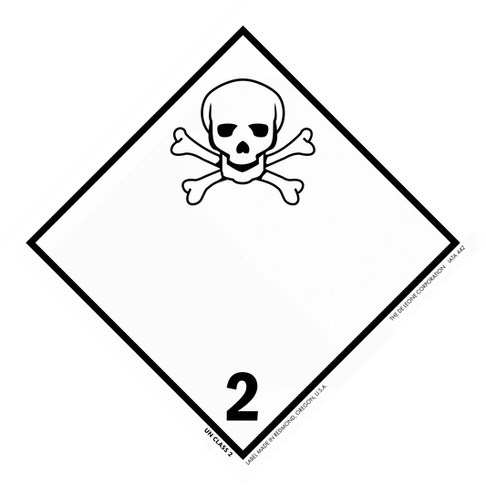 Skull and crossbones warning symbol inside a diamond-shaped border with the number 2.