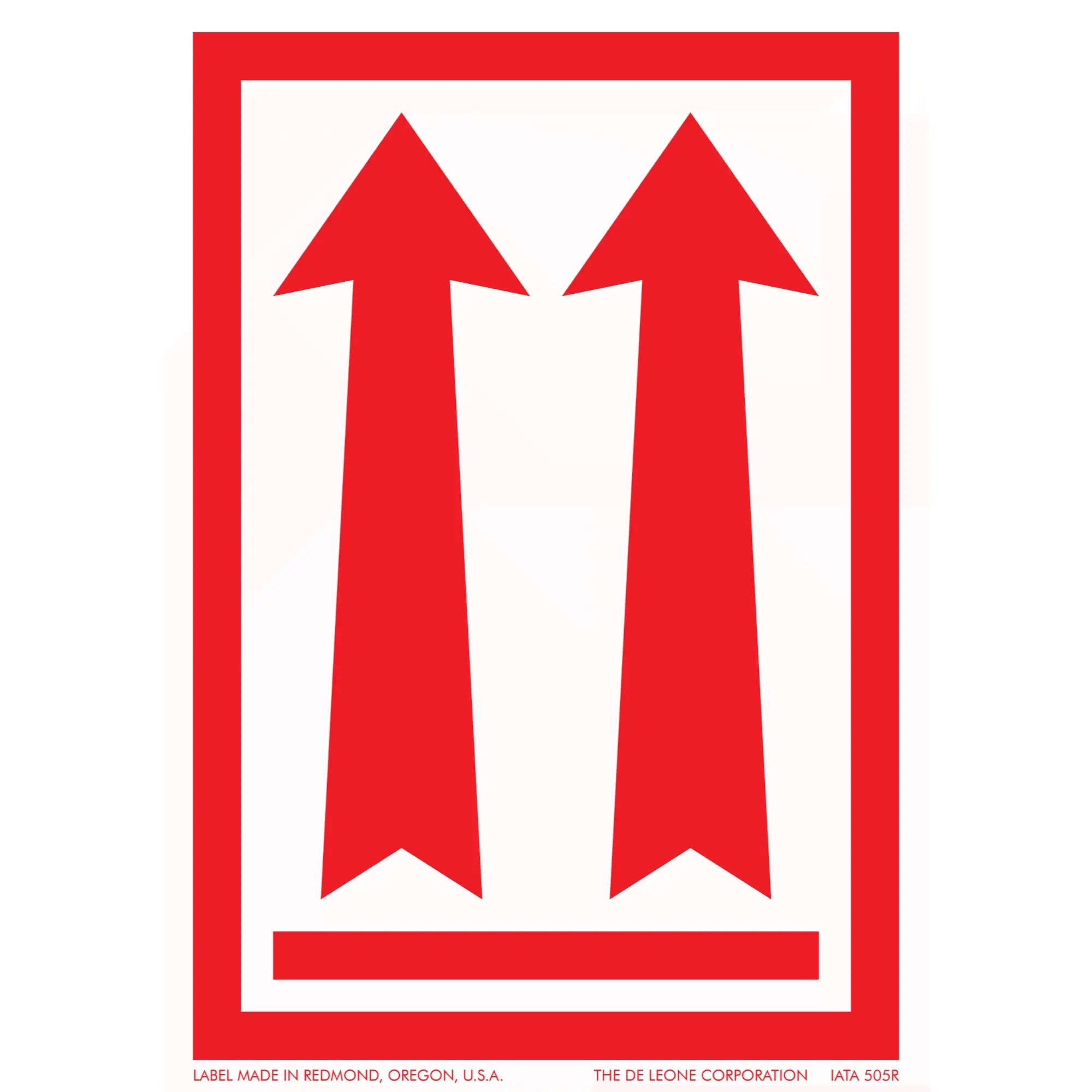 Two red upward-pointing arrows within a red rectangular border.