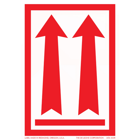 Two red upward-pointing arrows within a red rectangular border.