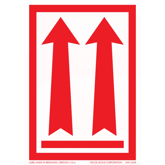 Two red upward-pointing arrows within a red rectangular border.