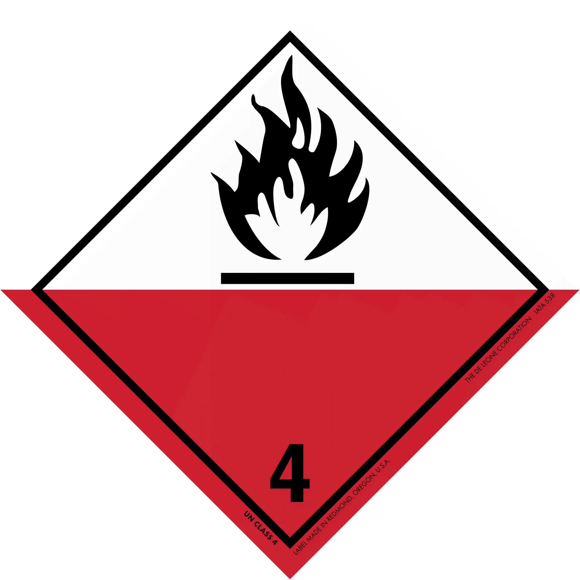 Hazardous material warning symbol for spontaneously combustible substances (Class 4).