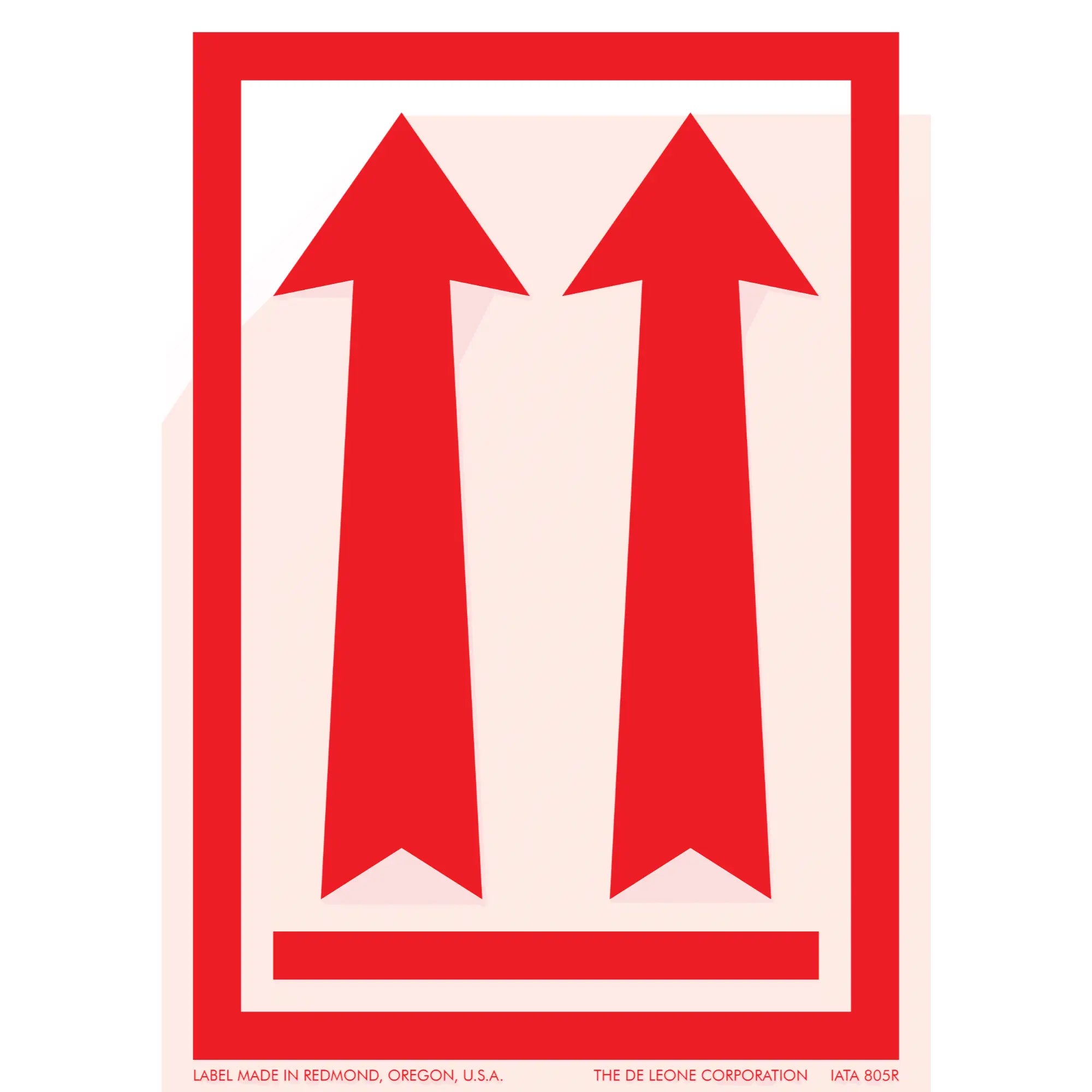 Two red upward-pointing arrows within a rectangular border.