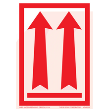 Two red upward-pointing arrows within a rectangular border.