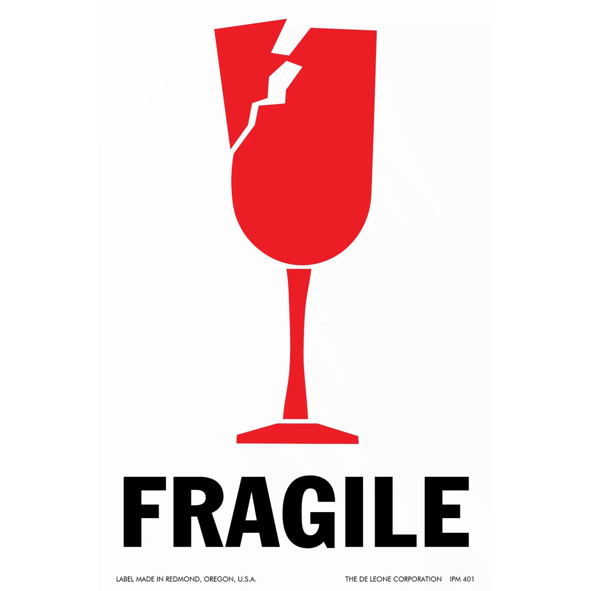 Red broken wine glass icon with ’FRAGILE’ text below it.