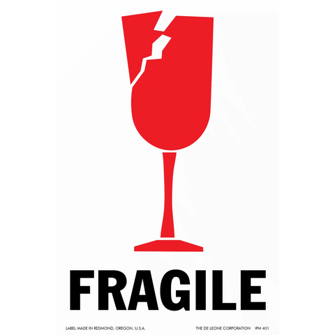 Red broken wine glass icon with ’FRAGILE’ text below it.