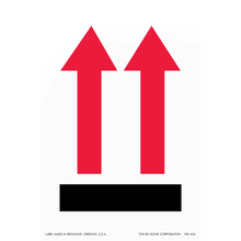 Two red upward-pointing arrows above a black rectangular base.