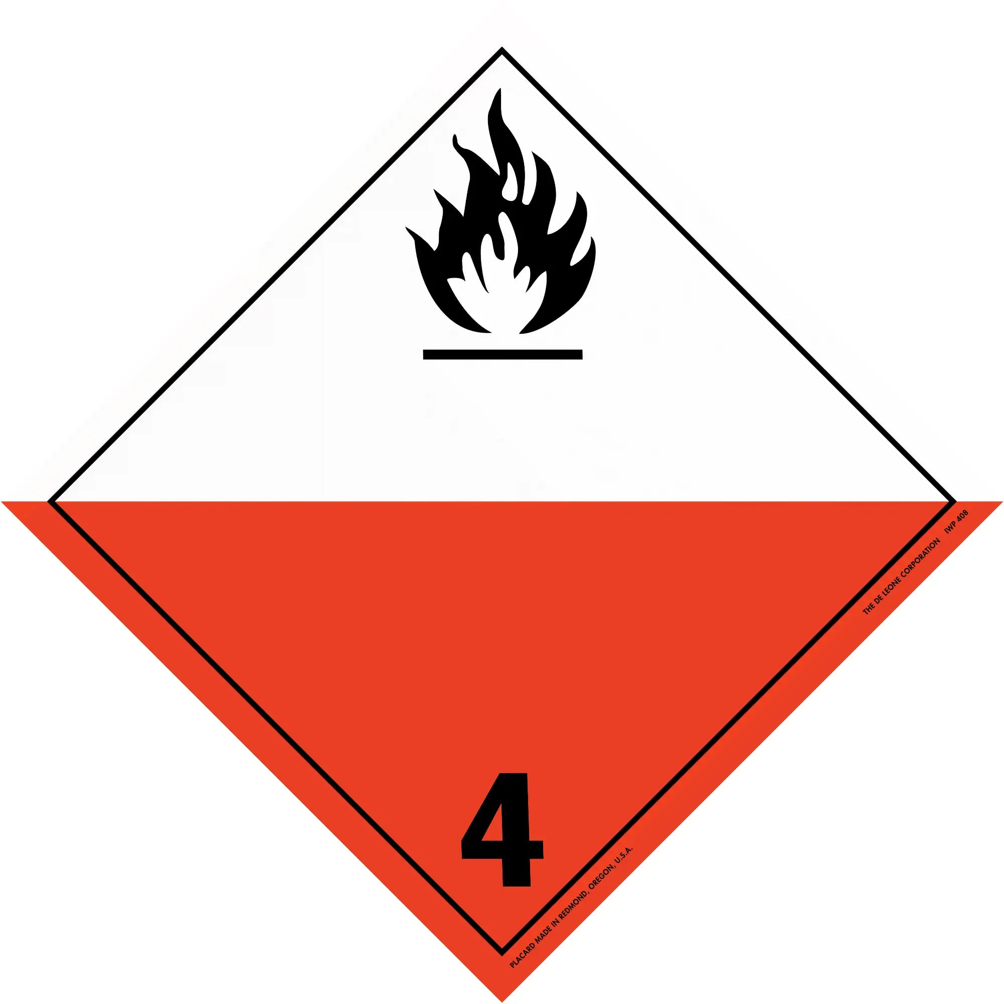 Hazard warning placard for Class 4 flammable solids with black flame symbol.