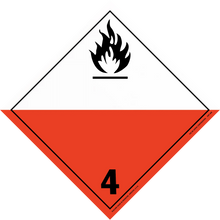 Hazard warning placard for Class 4 flammable solids with black flame symbol.