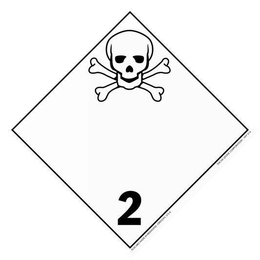 Warning placard with skull and crossbones symbol showing hazard class 2.