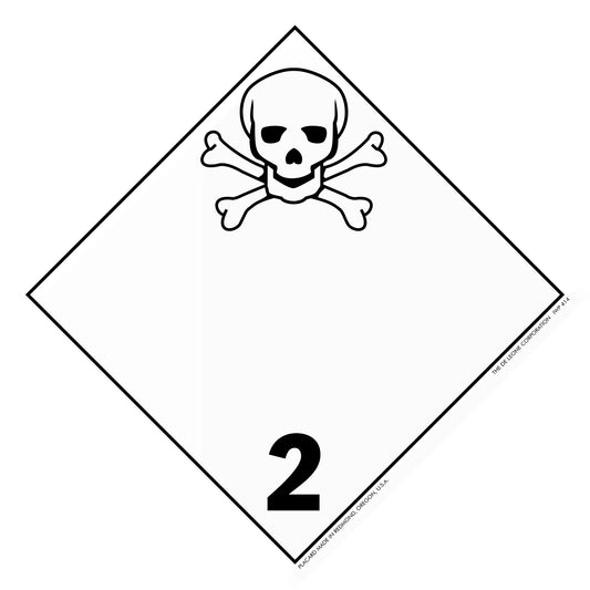 Warning placard with skull and crossbones symbol showing hazard class 2.