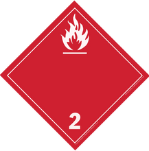 Red diamond-shaped hazard placard with flame symbol and number 2, indicating flammable gases.