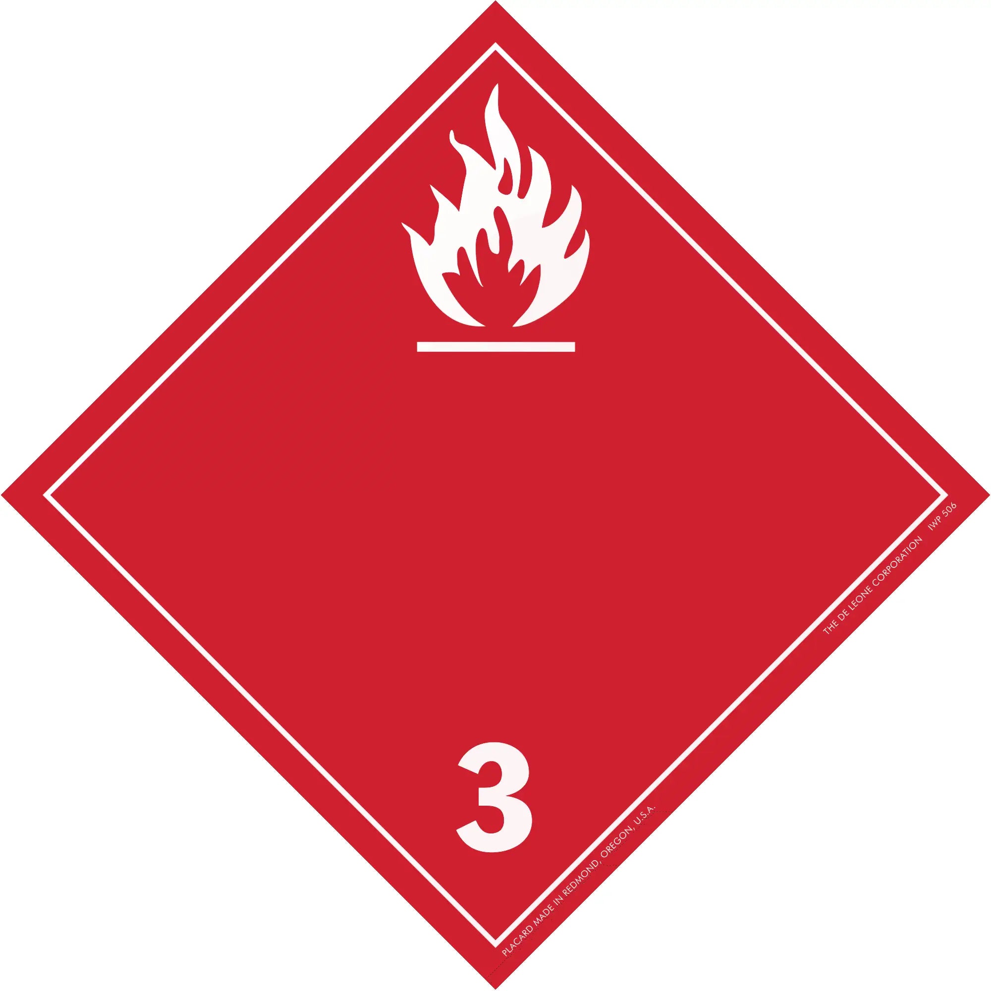 Red diamond-shaped hazard placard with flame symbol and number 3, indicating flammable liquids.