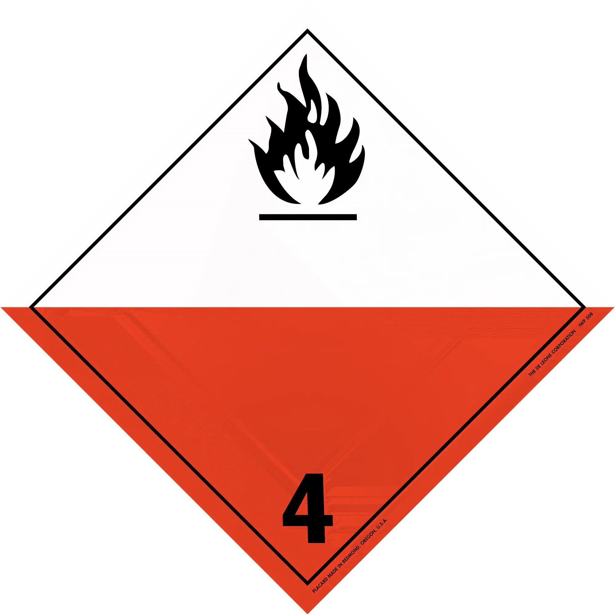 Hazard warning placard with flame symbol and number 4, indicating spontaneously combustible materials.