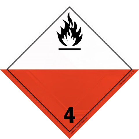 Hazard warning placard with flame symbol and number 4, indicating spontaneously combustible materials.